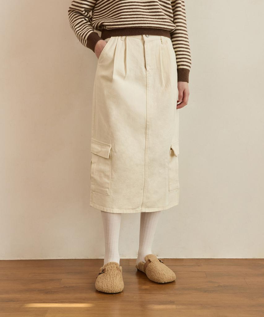 ADAUL Lata Cargo Pocket H Line Skirt - Ivory