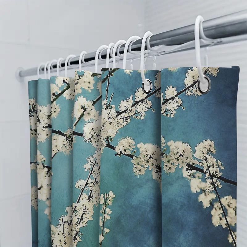 Květinový sprchový závěs Botanická modrá Příroda Rostlina Květ Koupelnová dekorace Vintage Selský styl Rustikální Vodotěsný Moderní bytový textil