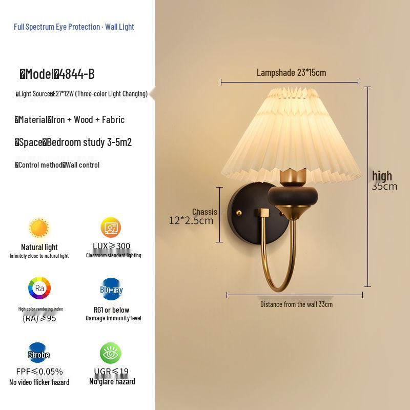 Nordic Retro Chinese-Style Wall Lamp: Solid Wood & Cream Bedside Light for Bedroom, Living Room & Aisle Decorations