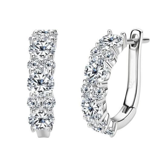 1 Pair Ear-buckle Earrings, Circle Earrings with Dazzling Cubic Zirconia, Layered Design Easy to Wear Round Earrings for Daily серебряный