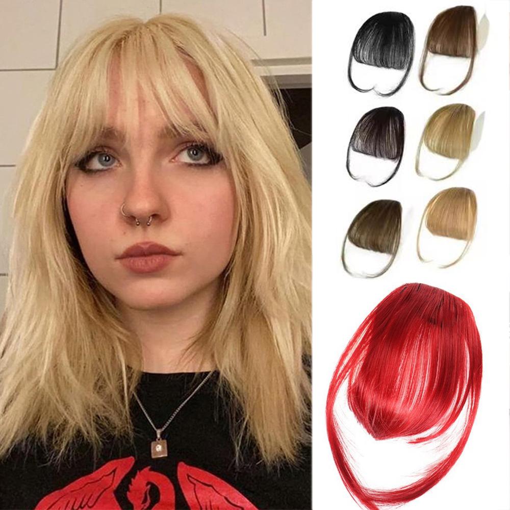 Dünne durchsichtige Luft-Pony Clip-in Haarverlängerung Synthetischer Pony mit Koteletten Pony-Haarteile Für Mädchen Tägliche Party-Nutzung
