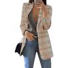 Women's Lapel Long Sleeve Plaid Print Slim Fit Blazer Elegant Commute Open Front Mid Length Suit Jacket For Spring Fall