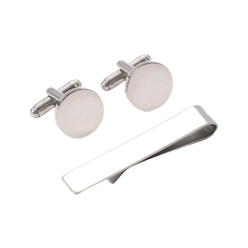 A52E Sturdy Stainless Steel Tie Clip and Cufflinks for Everyday Office Wear