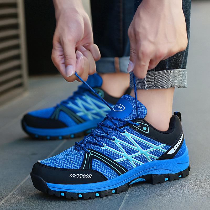 Fashion Classic Blue Men's Hiking Shoes Summer Mesh Breathable Trekking Sneakers Men Hot Sale Outdoor Non-slip Casual Sports Shoes Men