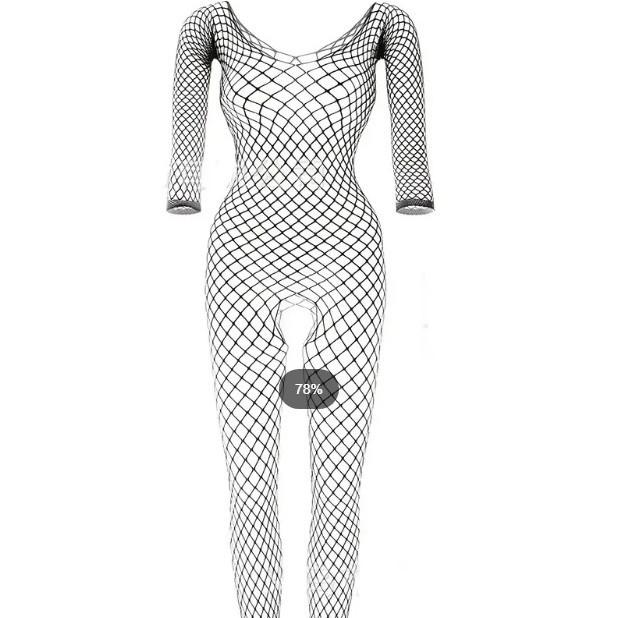 Open Crotch Sexy Mesh Transparent Suspenders Neck Mesh One-Piece Mesh Socks Erotic Underwear Pure Desire Temptation Pajamas