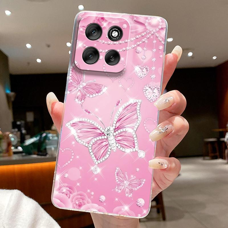 Phone Case For Motorola Moto G56 / Moto G66J / Moto G66Y 5G Butterfly Bow Protective Casing Transparent Soft Silicone TPU Cover
