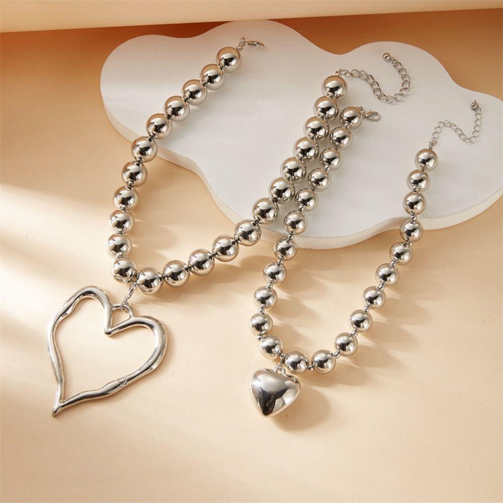 Adjustable Big Heart Pendant Necklace Exaggerated Double-layer Choker Chain Jewelry  Party Wear