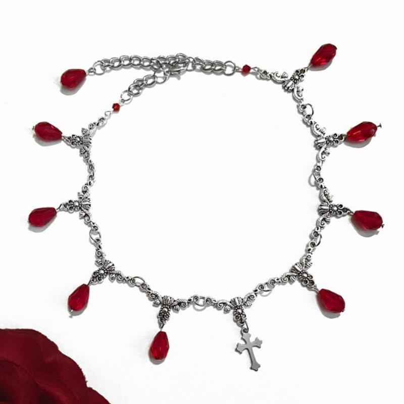 Romantic Gothic Victorian Blood Drop Cross Necklace