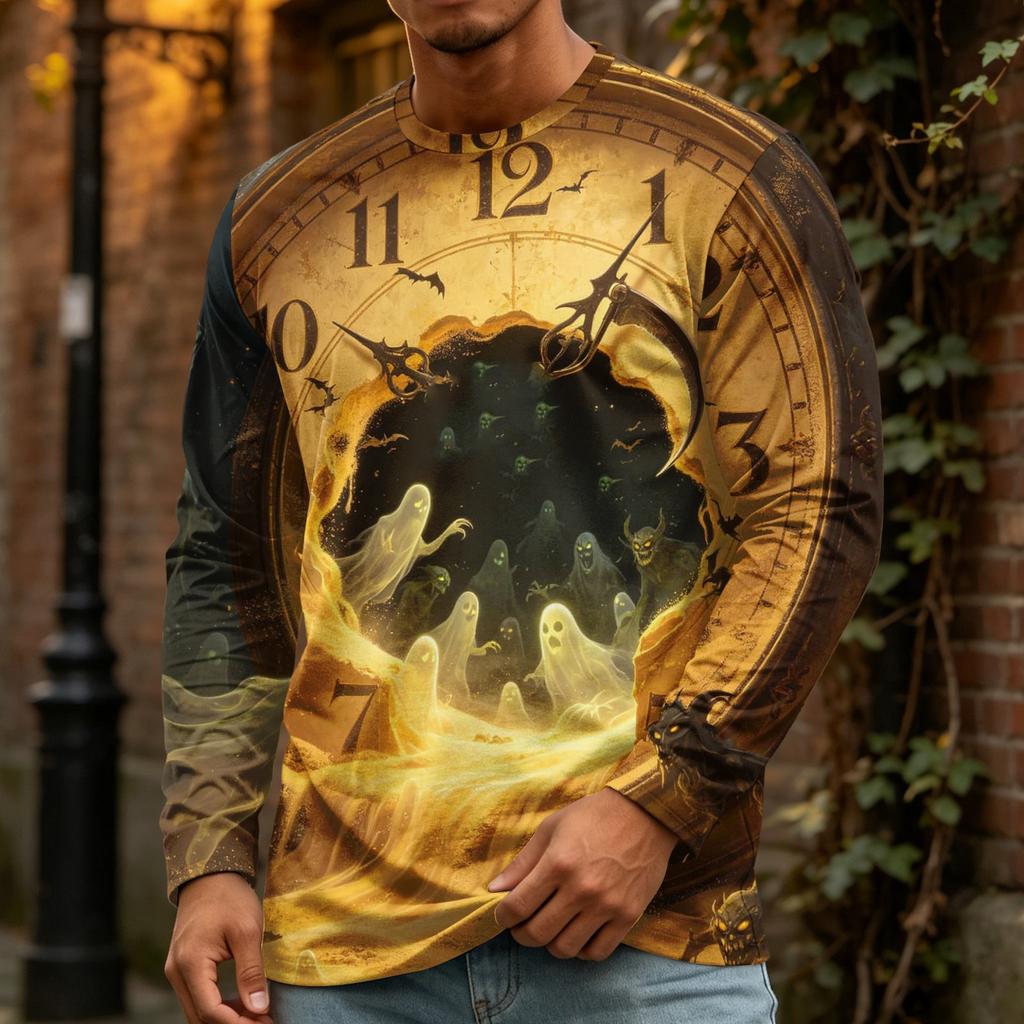 Men's Halloween Printed Crewneck Long Sleeve Top Casual Loose Fit
