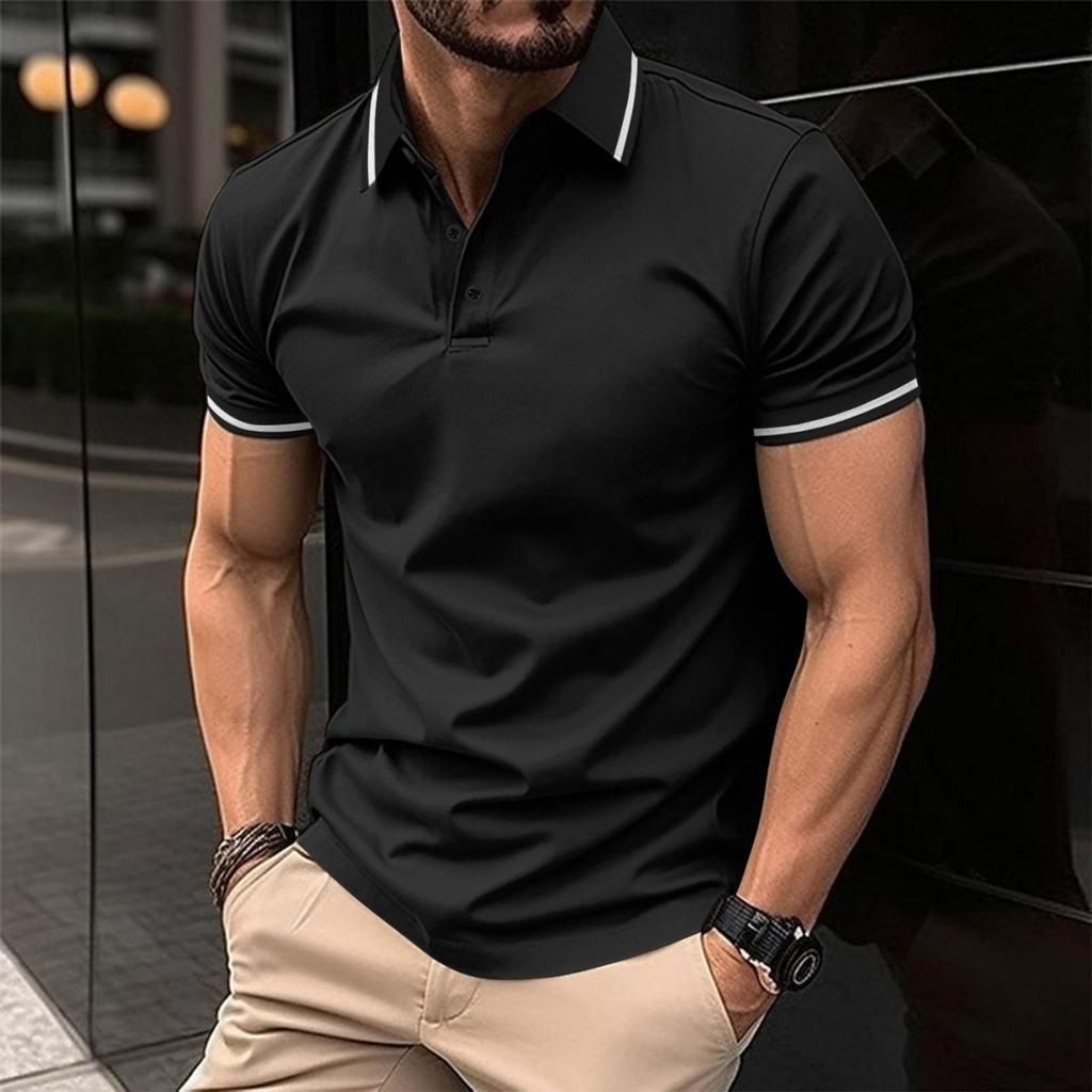 Sommer T-Shirt Herren Knopfleiste Rippkragen Sport Poloshirt Modisches Revers Kurzarm T-Shirt