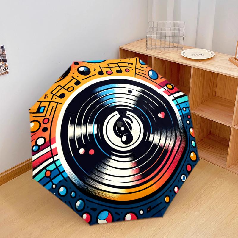 

1PC Music Records Umbrella Portable Folding Umbrella Iron Frame Hole Bone Structure Outdoor Home Umbrella A6 разноцветный