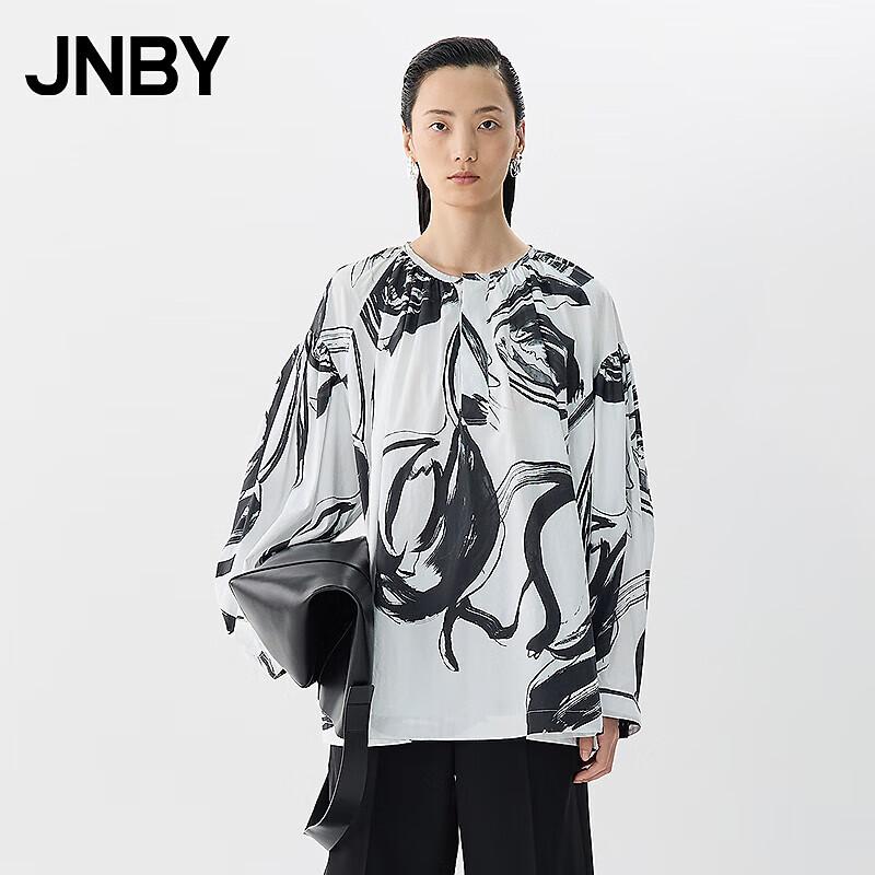 JNBY Women's Loose Fit Round Neck Tulip Print Long Sleeve Shirt