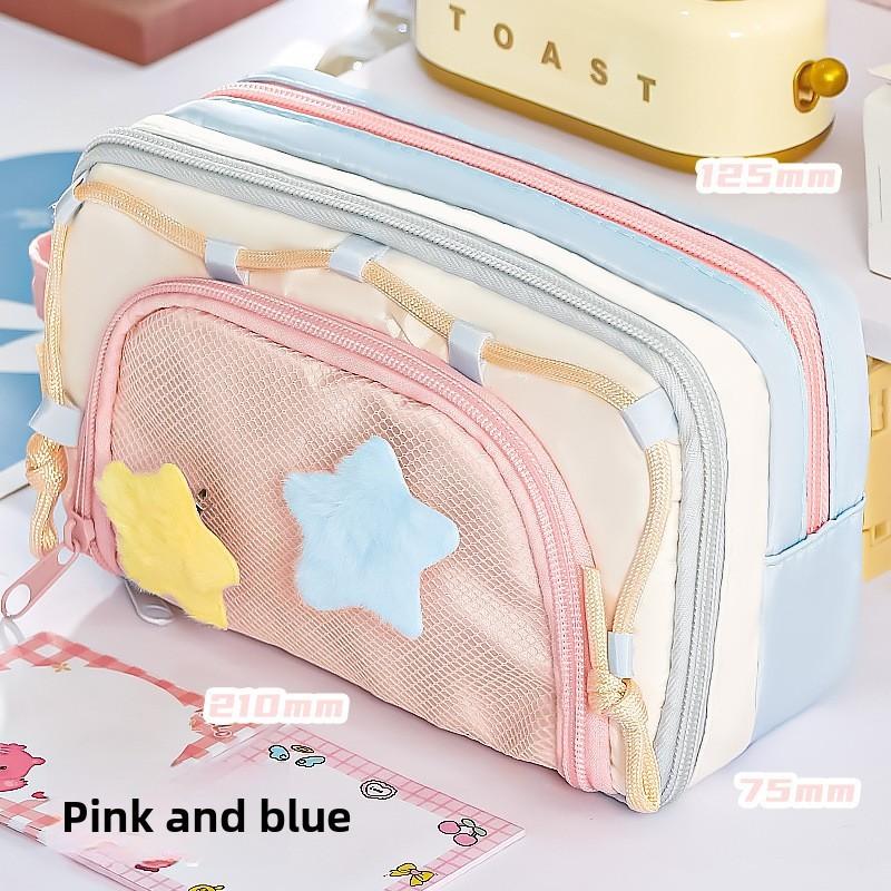 Multicolor Layered Starry Storage Pouch With Adjustable Compartments For Middle School Students And Office Use
