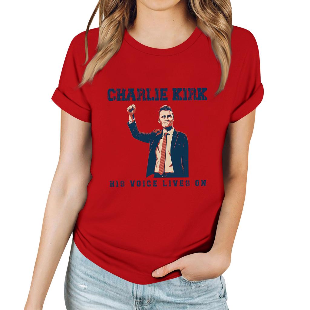 Women's Casual Printed T-Shirt Round Neck Pullover Short Sleeve Top