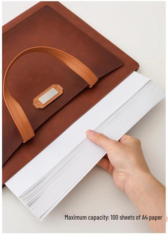 A4 Leather Business Document Bag - Portable Handheld Briefcase