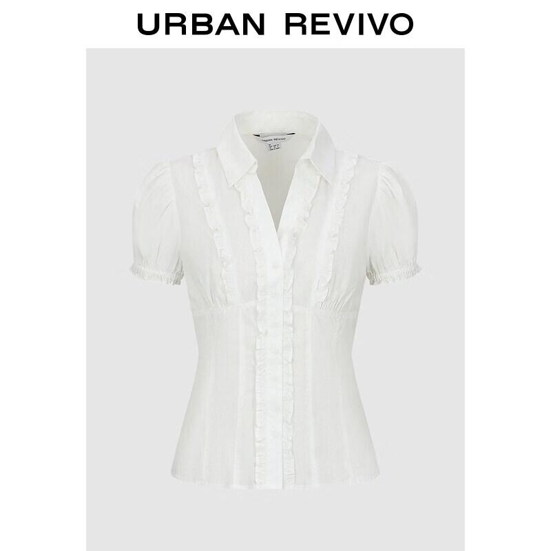 

UR Women s Ruffled Lapel Cotton Shirt S