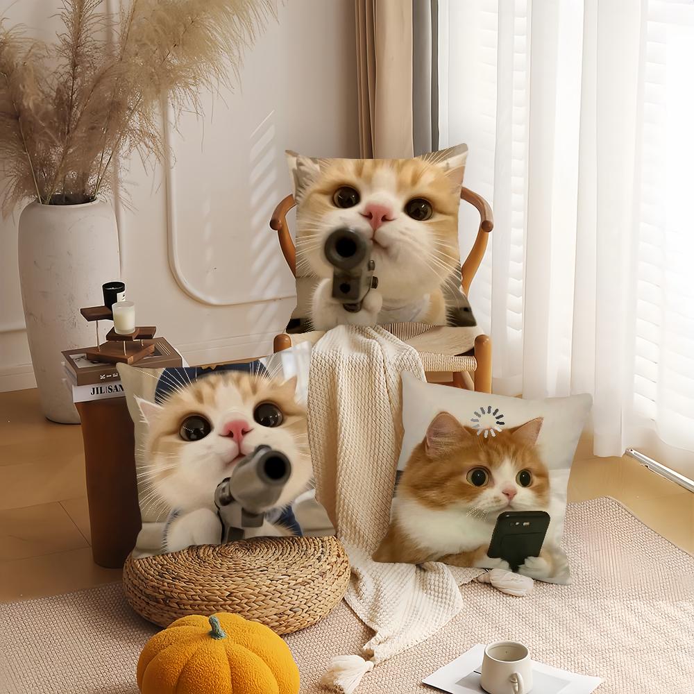 Funny Cat Cartoon Cute Pillow Case Applicable Space For Guest Rooms Interiors Cars Office House Decoration