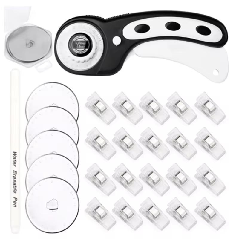 

Fenrry 45 мм набор вращающихся резаков со сменными лезвиями, зажимы для шитья, маркер для шитья ткани, кожи, резки чёрный