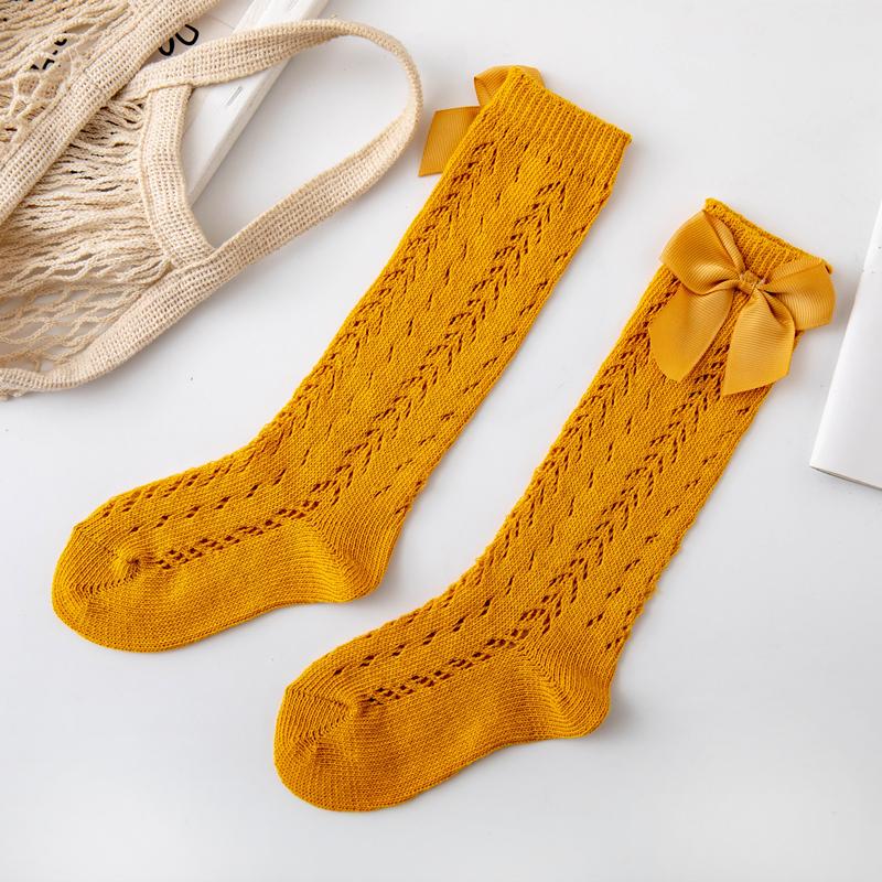 1 Perechi Șosete de Vară cu Fundă pentru Fetițe, Șosete Lungi pentru Copii Mici, Șosete Înalte până la Genunchi pentru Sugari, din Bumbac cu Plasă, Stil Spaniol, Șosete Respirabile Pentru 0-8 Ani