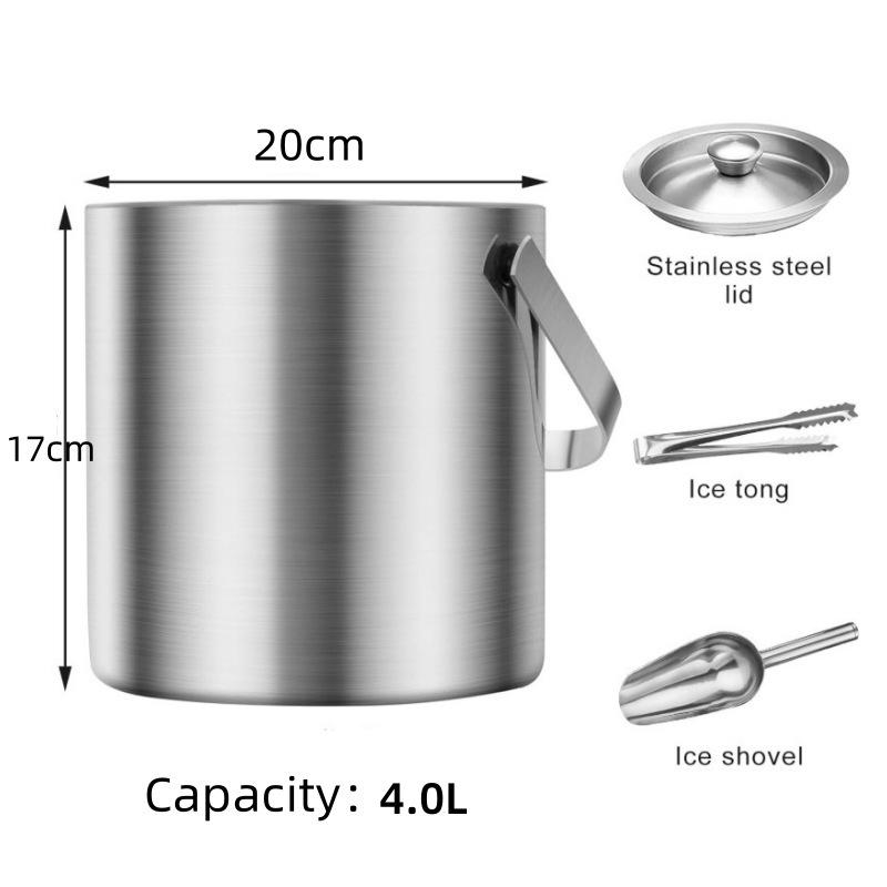 3L Stainless Steel Ice Bucket with Thick Handle, Double-Layer Insulation for Beer, Wine, and More