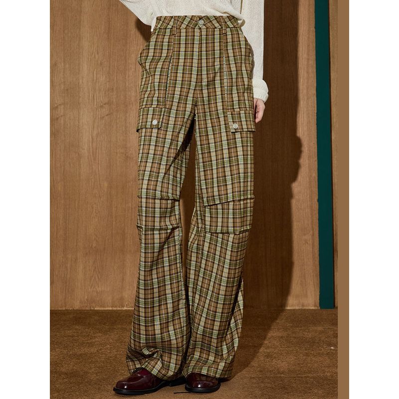 Coolhut American Retro Plaid Workwear Loose Autumn and Winter New Women's Fashion Plaid Straight Casual Pants