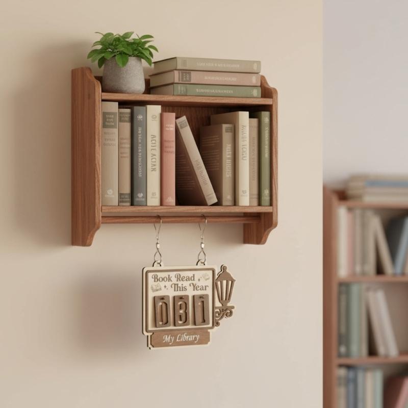 Book Corner Wall Decoration Wooden Bookshelf Hanging Book Tracking Board Wood Sign For Readers Study Room Display Gift