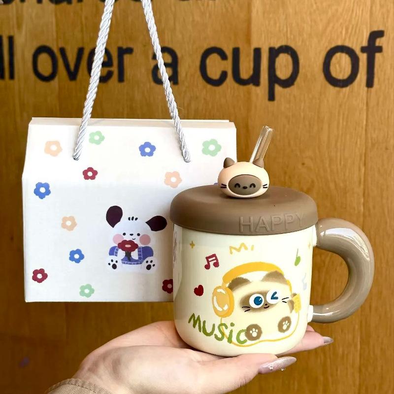 Birthday Gift for Girls Milk Fufu Siamese Cat Mug Couple Ceramic Coffee Cup Girlfriend Souvenir Gift Box