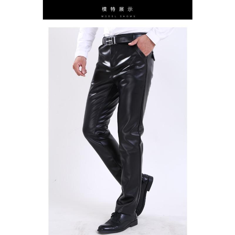 Men Slim Fit Korean Style Pu Leather Motorcycle Casual Long Pants