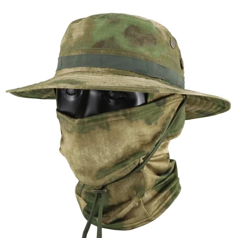 Camouflage Tactical Benny Hat Set Multifunctional Outdoor Fishing Bucket Hat Sun Protection Shade Breathable Round Edge Hat Men