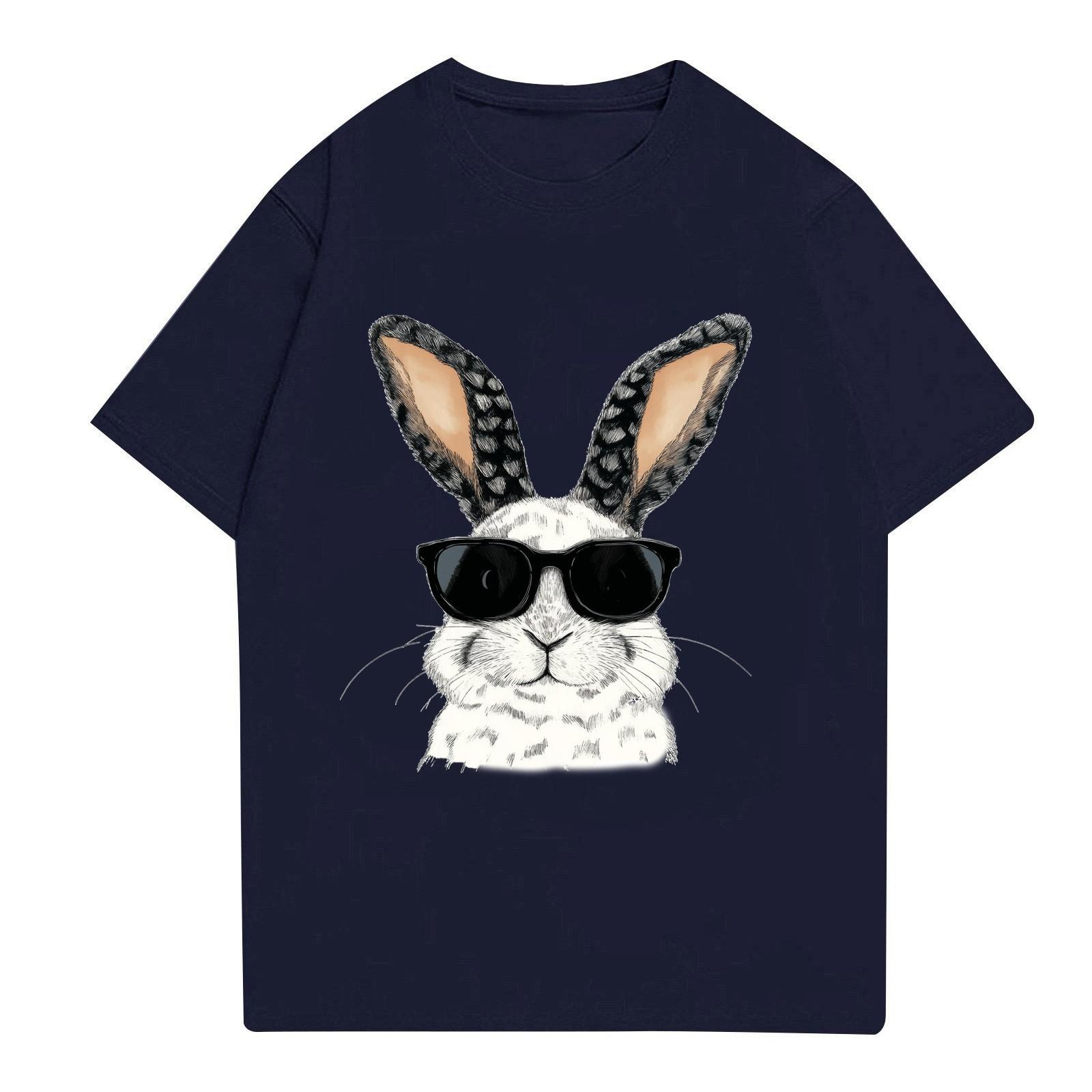 

Пасха - мужская повседневная мешковатая футболка с принтом кролика, круглый вырез, пуловер, топ с короткими рукавами S тёмно-синий