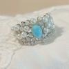 925 Silver-plated High-end Blue Sea Pattern Gemstone Wide-faced Pearl Ring Women's Gold Index Finger Ring Niche Design