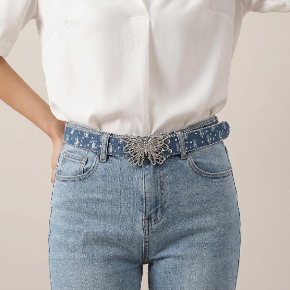 Sequins Wide Belt Y2K Denim Waistbands Simple Butterfly Belt Female/Girls