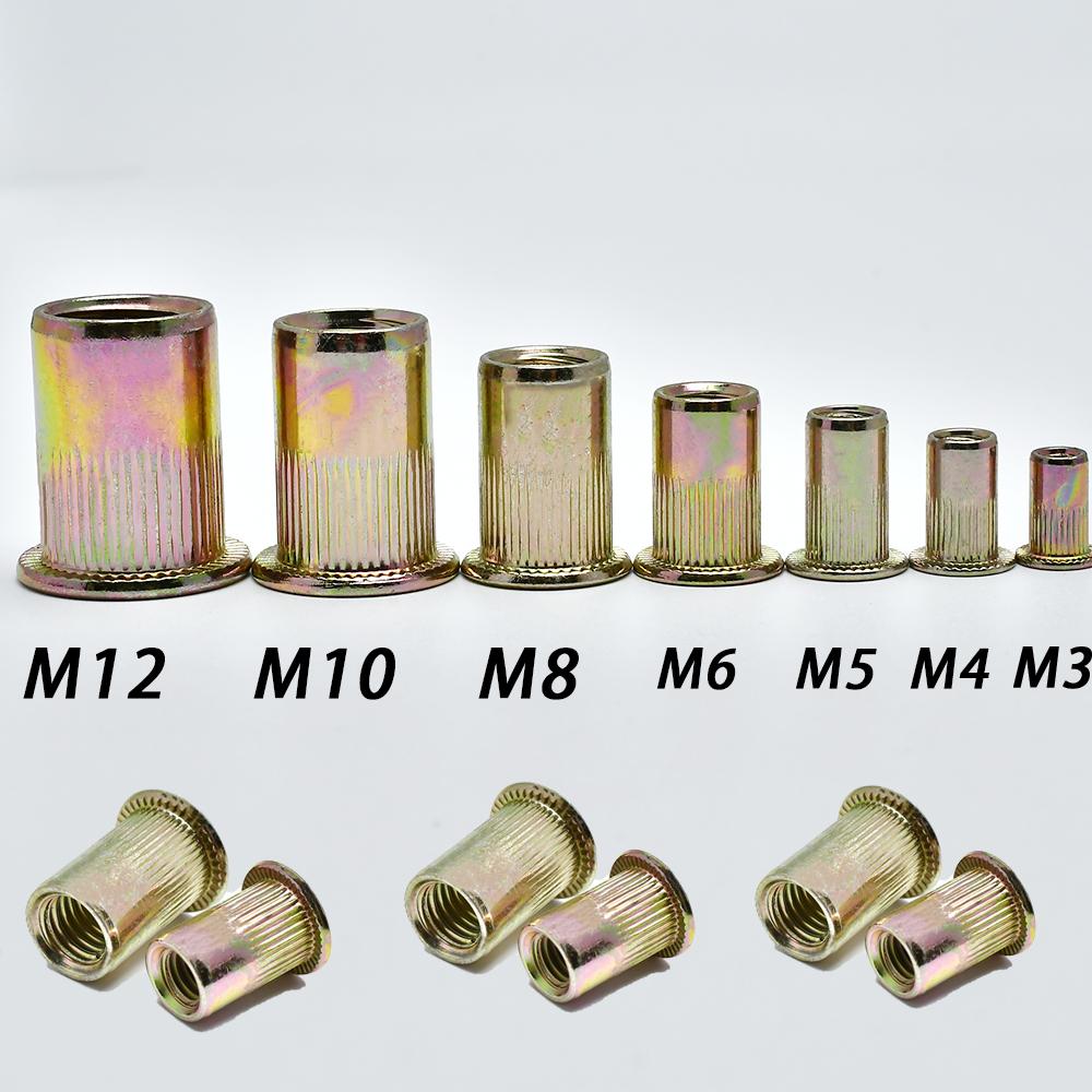 5-50pcs Flat Rivet Nut M3 M4 M5 M6 M8 M10 M12 Galvanized Carbon Steel Flat Head Threaded Rivet Insert Nutsert Cap Rivets Nuts