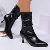 Pointed Toe Vintage High Heel Fashion Boots 2026 Winter Plush Pleated Short Boots for Women Warm Botines Brown Zapatos De Mujer