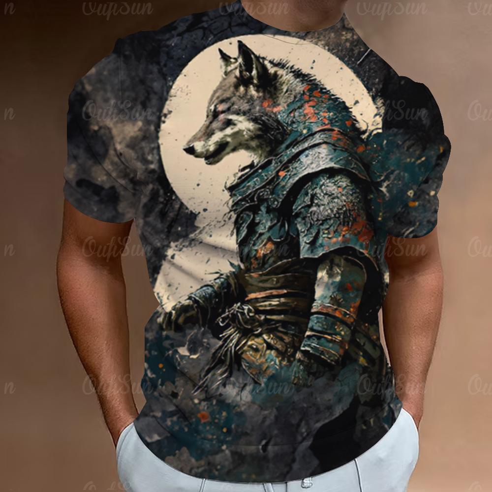 Samurai Cat T-Shirts For Men 3d Print Men'S Clothing Street Designer Short Sleeved Tops Tees Oversized T-Shirt Casual Sweatshirt