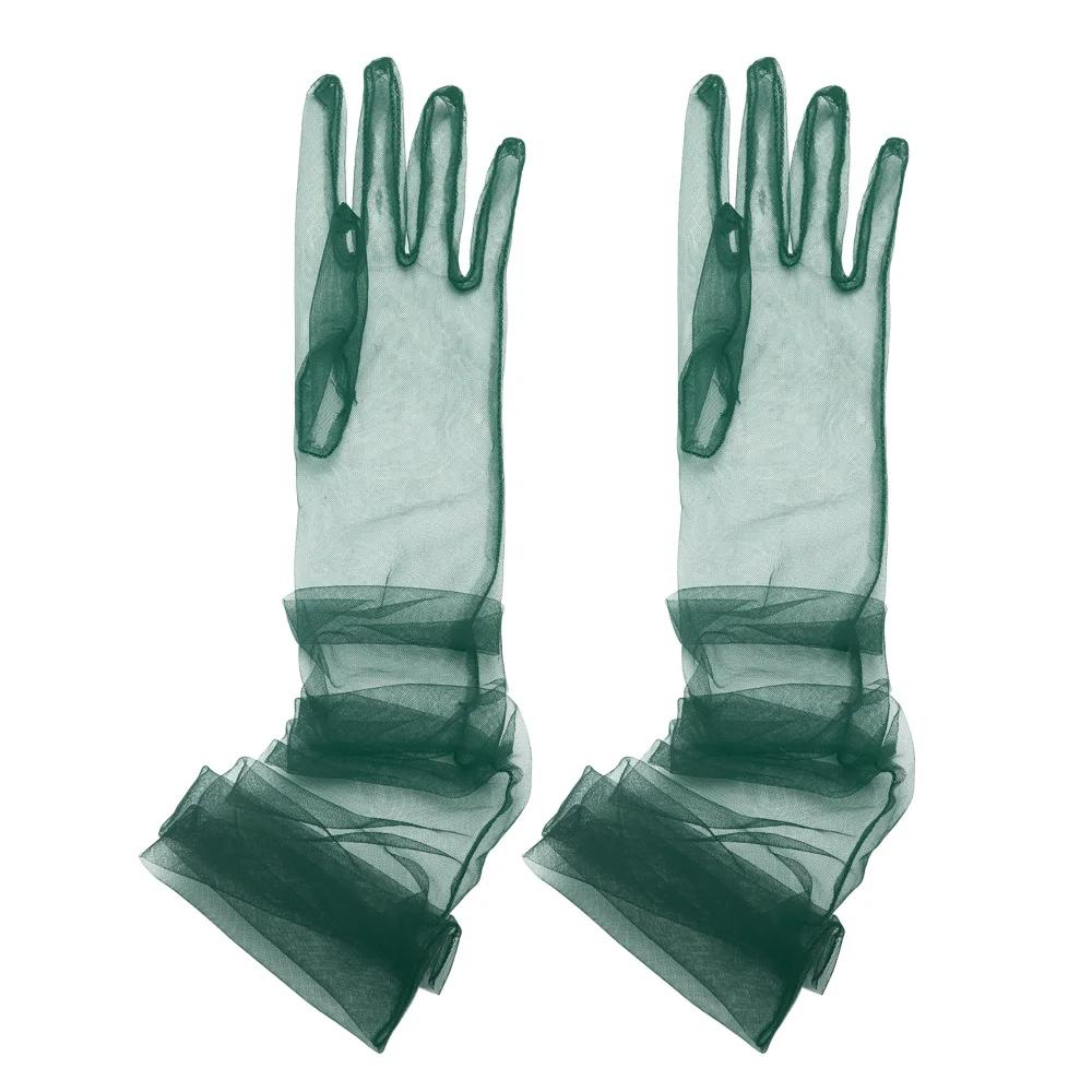 Zomer Dun Gaas Lange Transparante Handschoenen Volle Vinger Naadloze Wanten Zonbescherming Lange Doorzichtige Handschoenen Accessoires