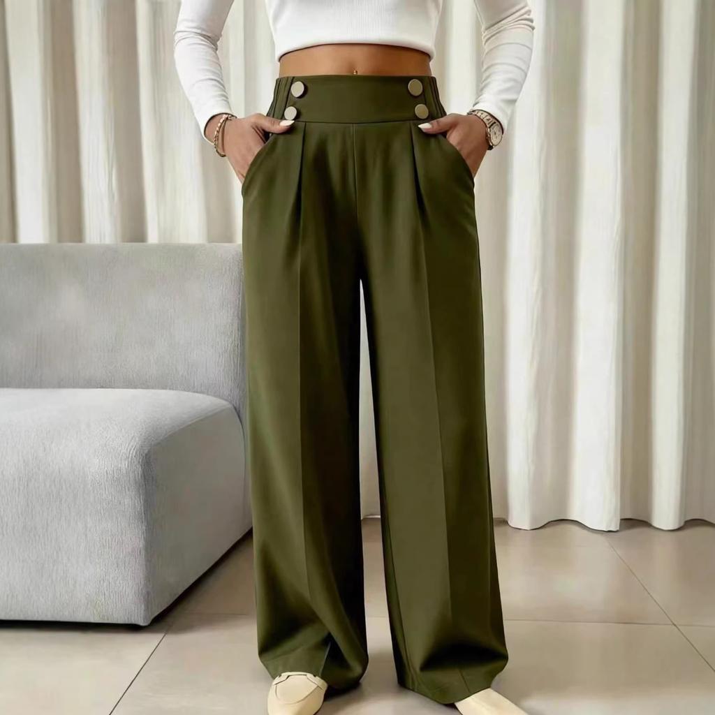 New Style Stretch Floor-length Casual Pants, High-waisted Long Pants, Loose and Elegant Style Straight-leg Women's Trousers