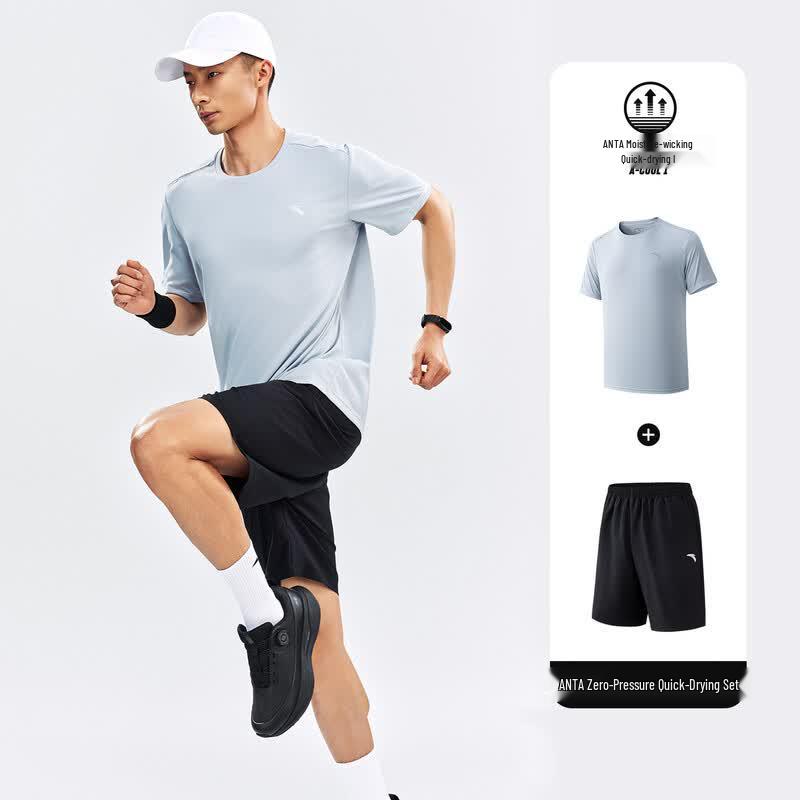 Anta Men's Quick-Dry Sports T-Shirt & Shorts Set