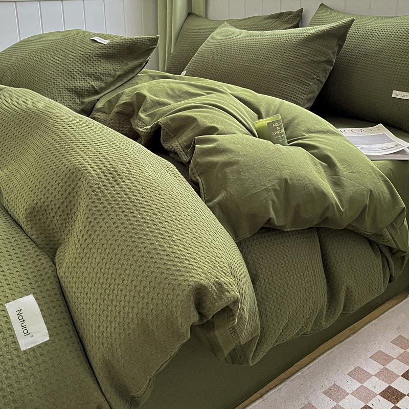 Class A Cotton Waffle Weave Luxury Bedding Set: Duvet Cover, Bed Sheet, & Pillowcases