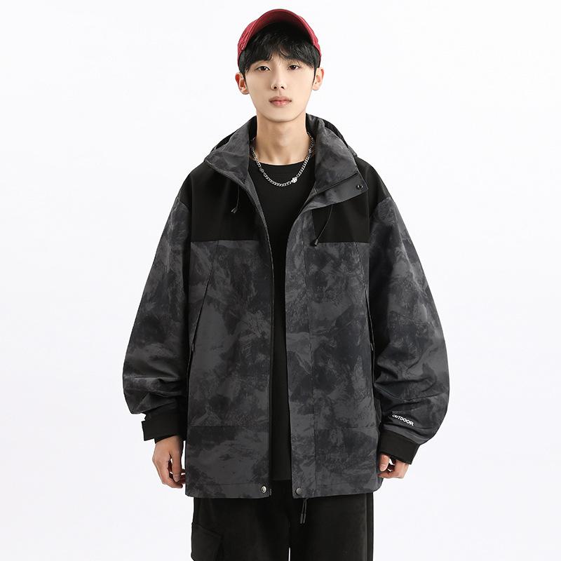 Spring and autumn new men's Korean color contrast hooded jacket tide couples stylish all-matching coat