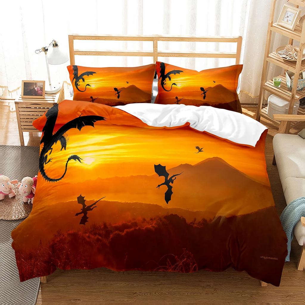 Fierce Fire Breathing Dragon Theme Duvet Cover For Women Men Children Teens For Bedroom Decorations Red Black Queen King Size