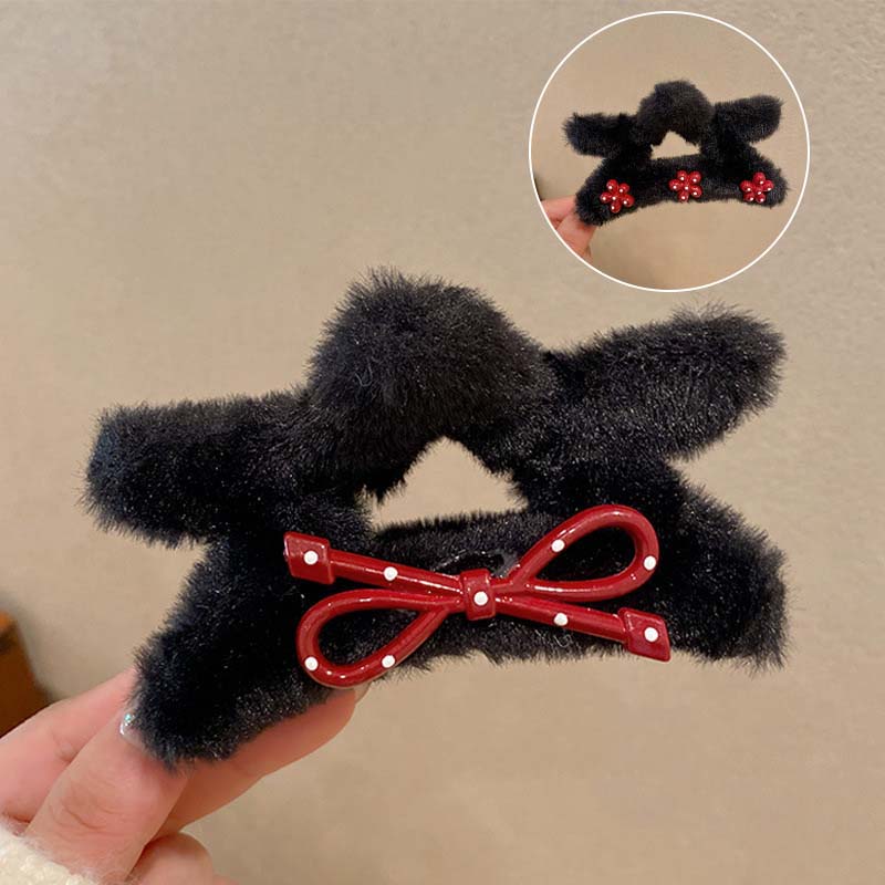 New Elegant Plush Bow Hair Claw Clips for Women Girls Winter Fluffy Plush Large Shark Clamp Hair Clip Headwear Hair Accessories