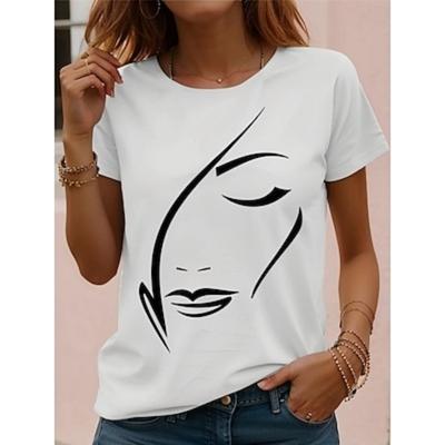 Women's T Shirt Tee Black White Red Floral Short Sleeve Casual Daily Basic Round Neck Regular S