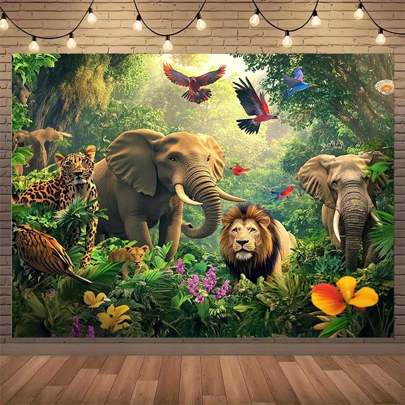 1pc Magnificent Jungle Animal Wildlife Polyester Background, Suitable for Birthday Party Decoration, Vibrant Animal Scenes