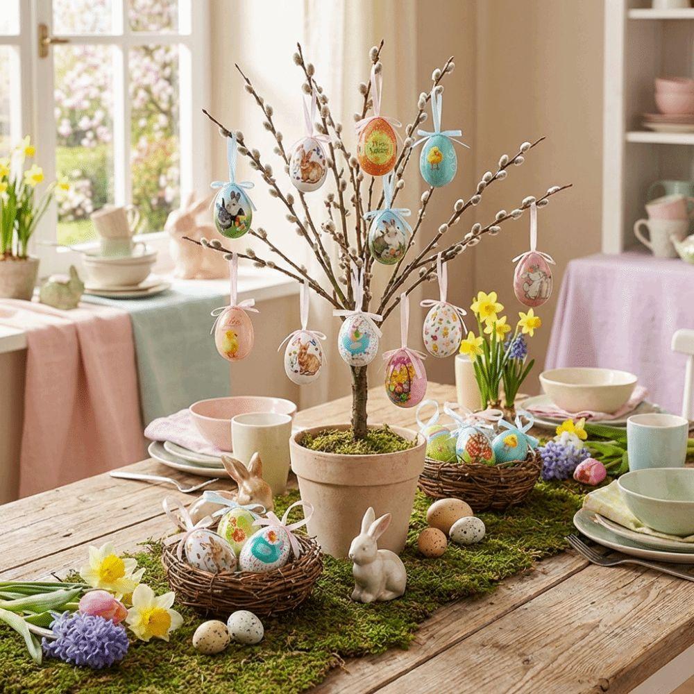 Painted Easter Eggs Pendant DIY Craft Hanging Easter Egg Party Favor Easter Egg Props  Spring Decor