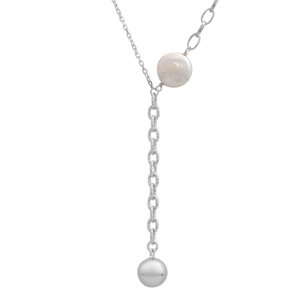 Silver Necklace with Natural Baroque Pearls, Item Weight 5.86 G (2187264)