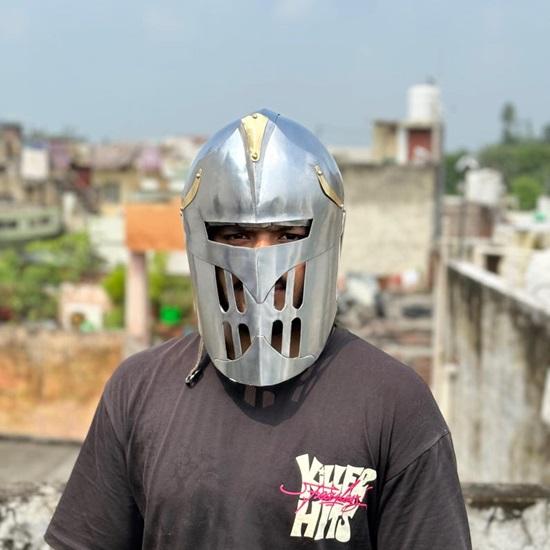Visor of Aegis Prime Handcrafted Medieval Knight Helmet with Golden Accents for , Cosplay Collectors