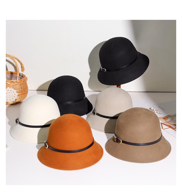 2025 Women's British Retro Wool Felt Hat: Autumn/Winter Fashion Belted Bucket Hat