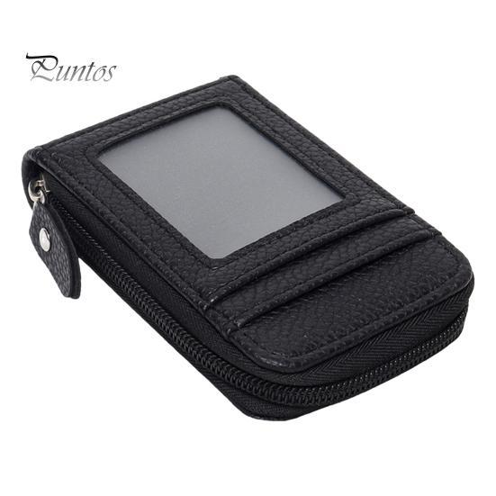 

Кошелек для монет с 14 отделениями для карт, большой вместимостью, окошком для удостоверения личности, застежкой-молнией против кражи, искусственная кожа, прочная строчка, портативный кошелек чёрный