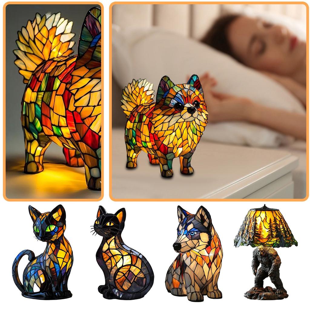 Hunde Serie Kunst Nachtlicht, Französische Lampe, Corgis Lampe, Gebeiztes Resin Tischnachtlicht, LED Niedlicher Haustiertisch, Vintage Tier Home Decor